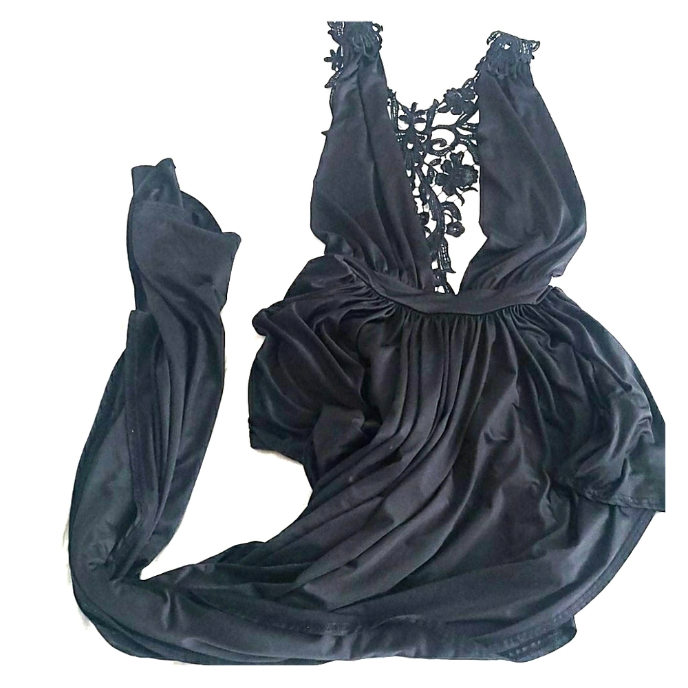 Long leotard open front & back lace dress